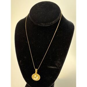 Vintage Pendant Necklace Gold Tone Signed Roman With Pearl and Rhinestone